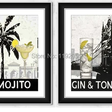 Pintura en lienzo Gin Tonic Mojito carteles de Estilo vintage foto en blanco y negro decoración moderna clásica arte vinos imagen