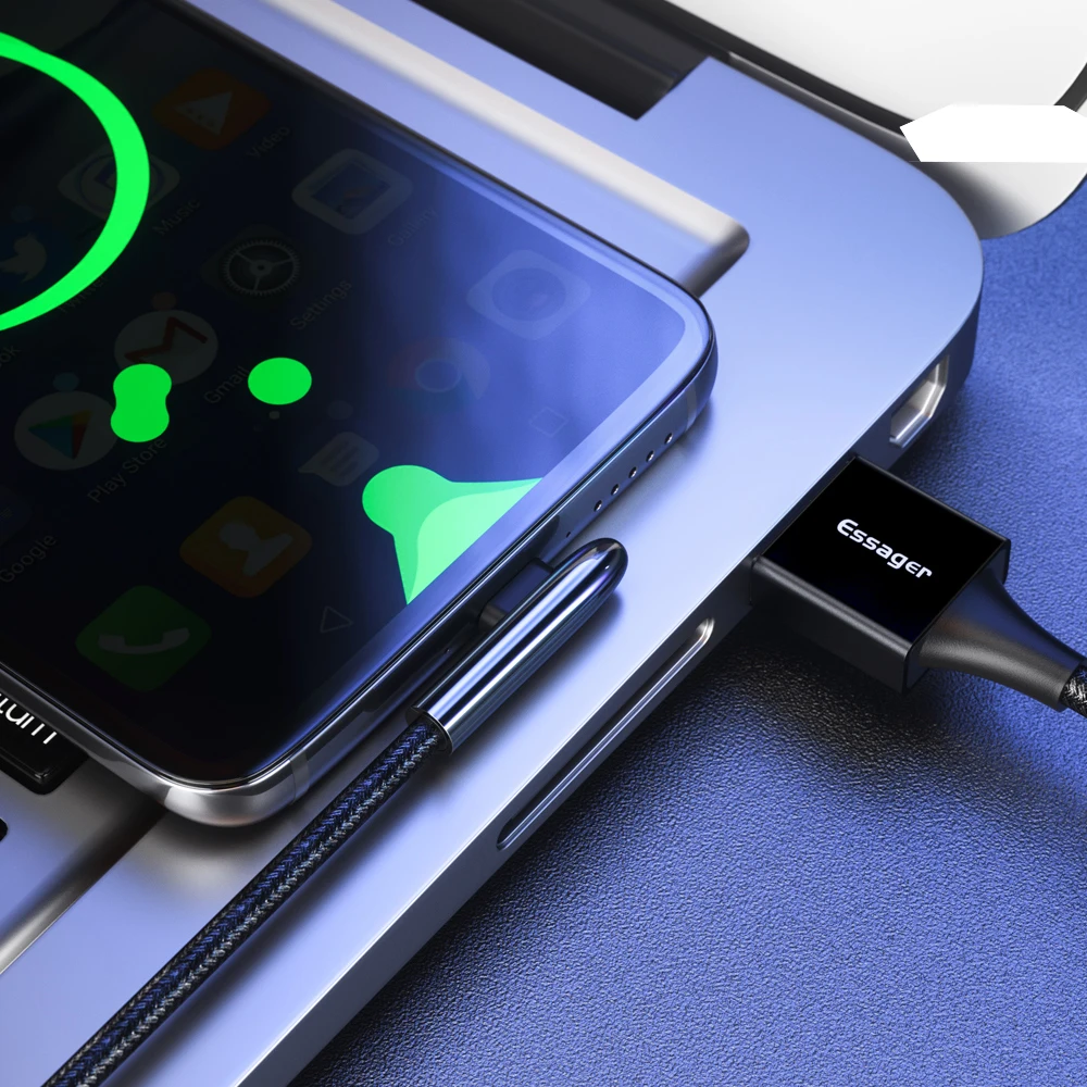 Essager 90 градусов usb type C кабель для samsung Note 10 Xiaomi Redmi 8 Oneplus 7 Pro Быстрая зарядка usb type-C шнур USB-C зарядное устройство