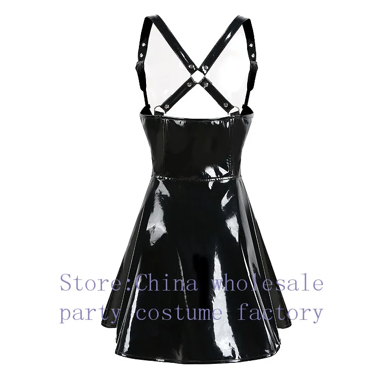 2016 пикантные женские кожа ПВХ латекс платье черное красные из искусственной кожи