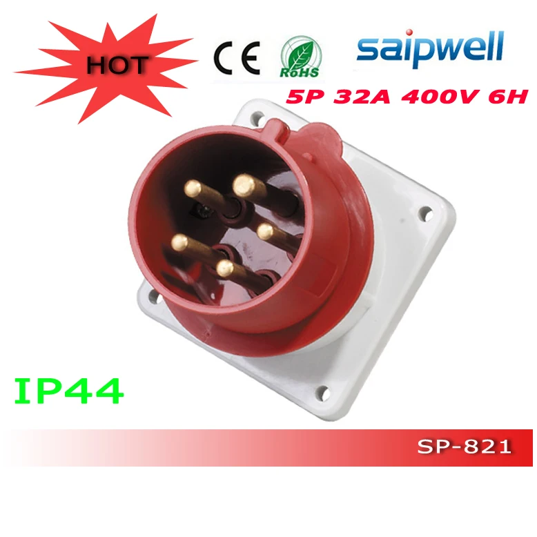 

Free Shipping SAIP/SAIPWELL CEE/ IEC International Standard IP44 Electrical Panel Mounted 400V, 32A, 5P Industrial Plug