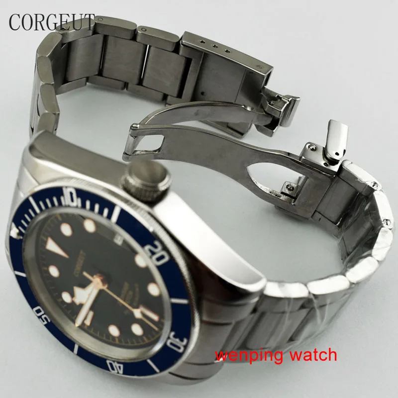 Corgeut 41 мм 316 LSteel ремешок Синий однонаправленный вращающийся ободок Дата светящаяся часы для мужчин с заводом при ходьбе E2408