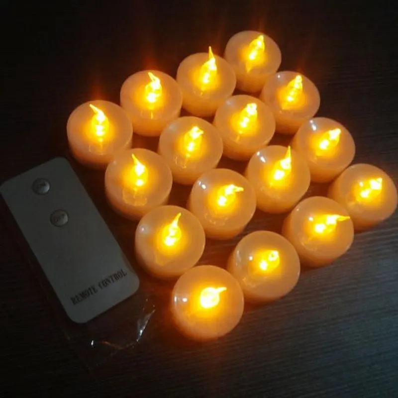 12Pcs Yellow Flameless LED Tea Light Tealight Party Candle Remote Control Pc Hot 