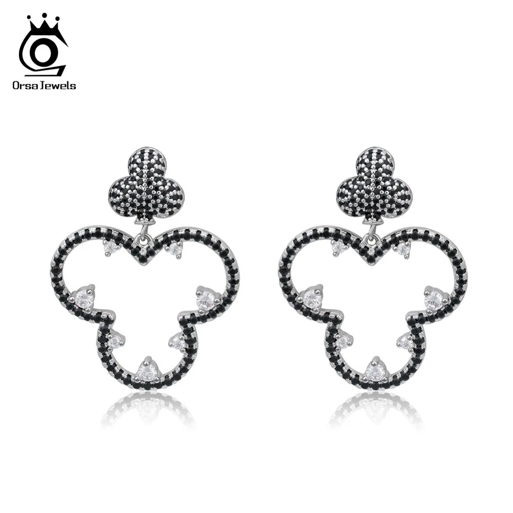 ORSA JEWELS дизайн женские сережки с подвесками форма цветка сливы в покер черный AAA CZ Клубные серьги Винтажные Ювелирные изделия OE229