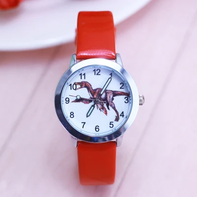 Популярные детские крутые кварцевые часы с динозавром из мультфильма для мальчиков детские повседневные светящиеся наручные часы с кожаным ремешком kol saati - Цвет: Красный
