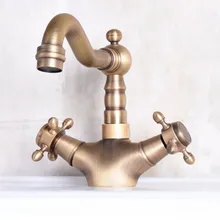 Два креста ручки в античном стиле из латуни одно отверстие поворотный Носик Кухня Раковина Ванная комната судно бассейна кран смесителя anf245