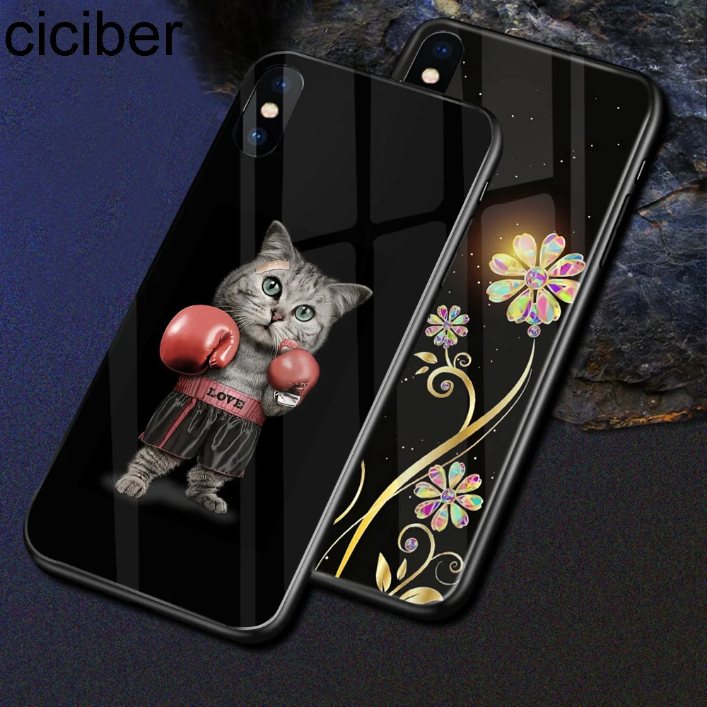 

ciciber Flower Tempered Glass Phone Case For iPhone 11 Pro Max 7 8 6 6S Plus X XS XR XS Max Silicone Coque Fundas Starry Moon