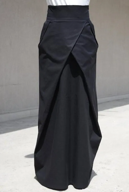 Высокое качество, сделанная на заказ Длинная черная юбка, бальные платья с карманами, плиссированные Сатиновые макси юбки в пол, женские юбки