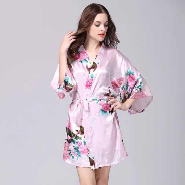 womens summer fake silk nightgown summer sex bathrobes female floral women robes plus size