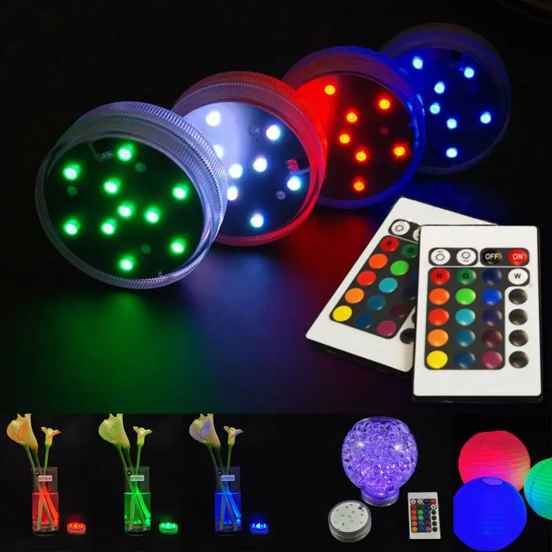 

(12 pcs/lot)Submersible Light Battery Operated RGB Color Changing Accent Led Light Remote for Party, Wedding, Holiday Lighting