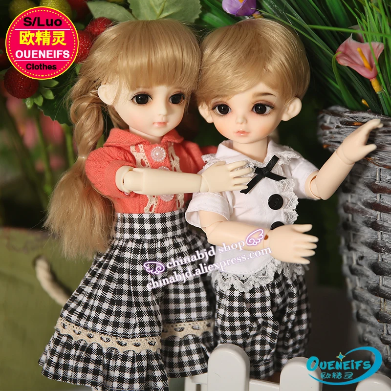 Одежда для кукол BJD SD 1/6 оранжевая футболка и черная клетчатая юбка девочек или