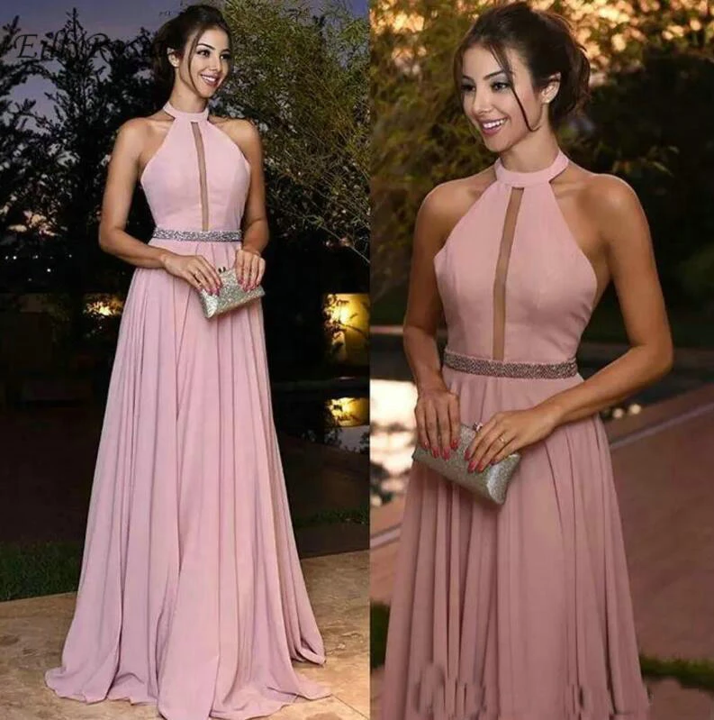Dusty Rose Pink Chiffon Prom Dress 