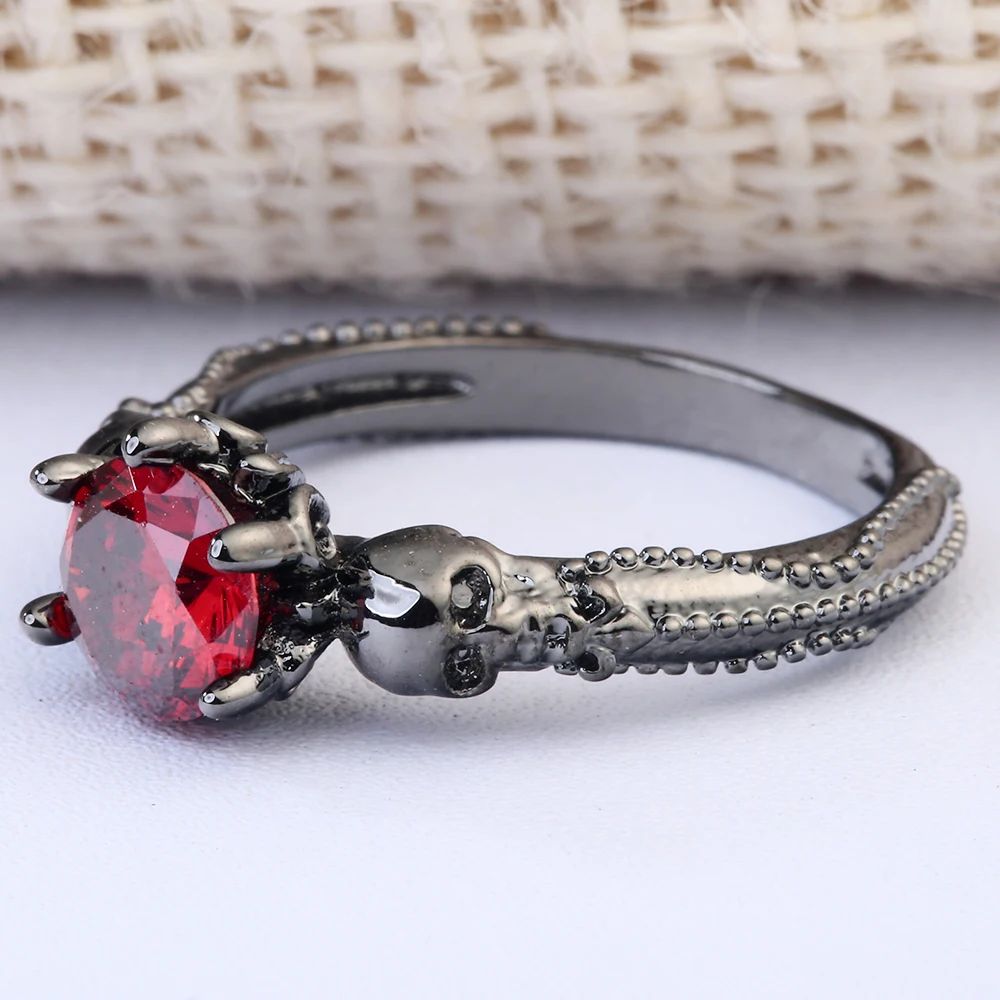 Vintage Red Zircon Stone Skull Rings Fashion Black Gold Filled Jewelry Women Men's Punk CZ Skeleton Ring For Party Dropshipping
