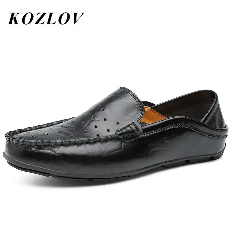 

KOZLOV Italian Mens Shoes Casual Luxury Brand 2019 Summer Men Loafers Genuine Leather Moccasins Breathable Slip on Boat Shoes
