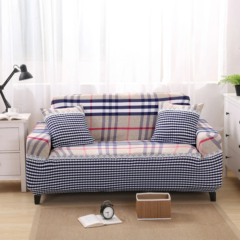 

New Sofa Cover Polyester Slipcover Stitching Fabric Plaid Stretch Elastic Furniture Protector Corner Sofa Cover For Living Room