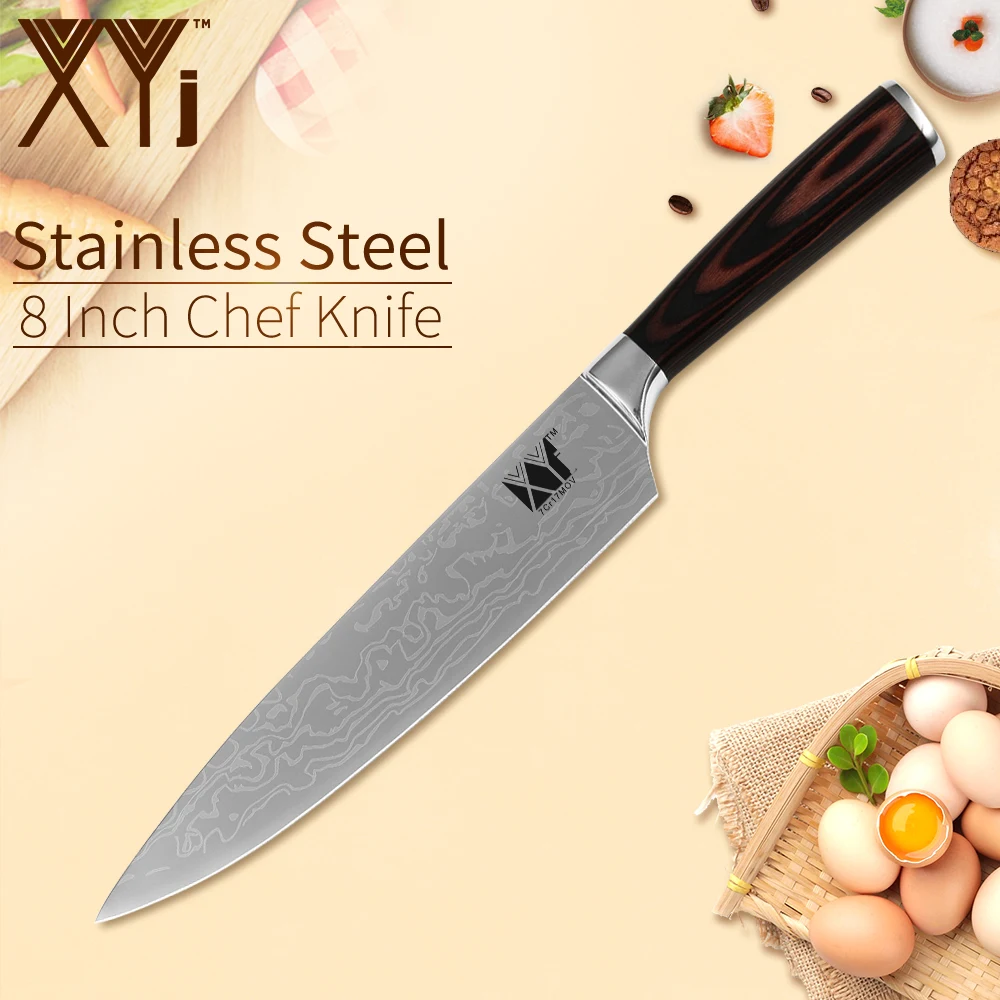 

XYj Kitchen Steel Knife High Carbon Damascus Pattern Blade Color Wood Handle Cooking Knife Fish Meat Fruit Cooking Accessories