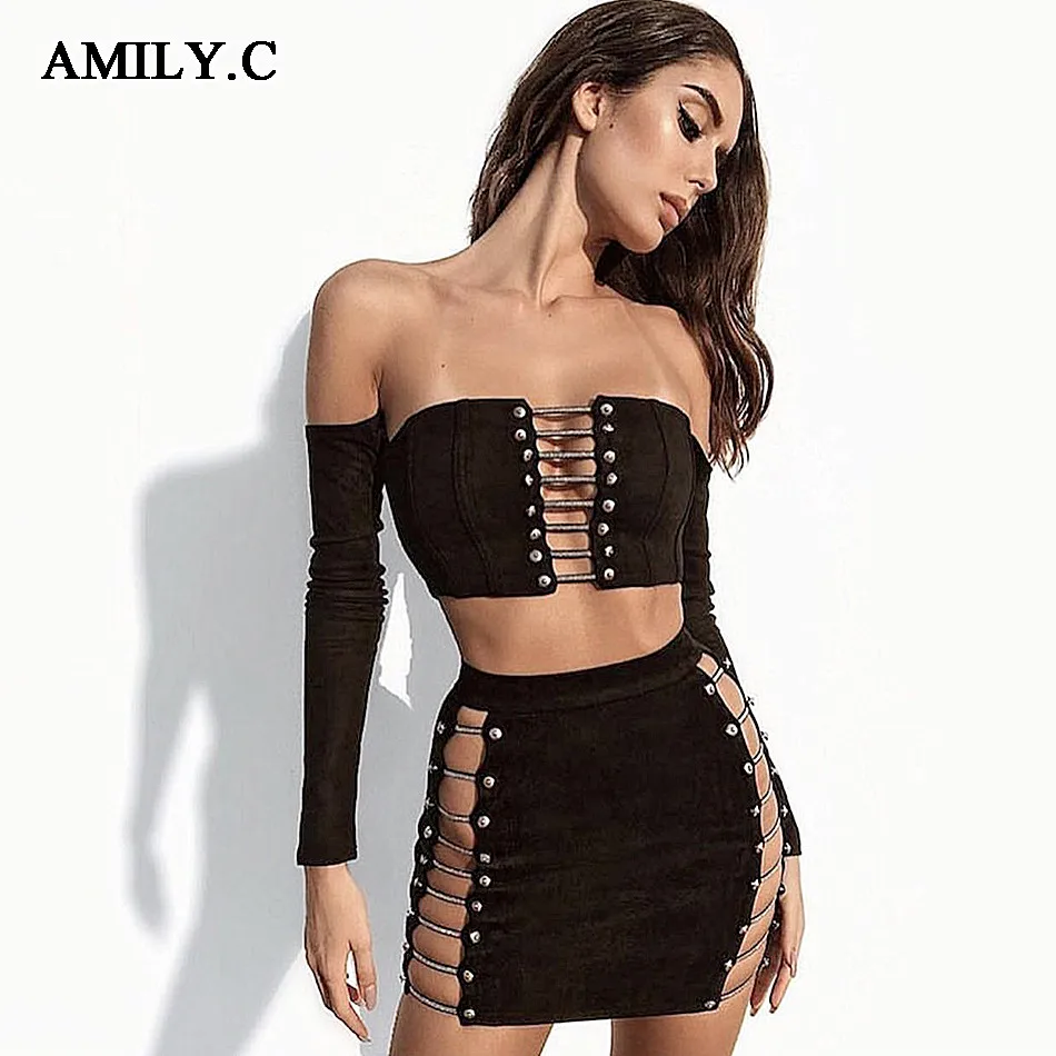 

Amily.c 2018 New Spring Women Bandage Dress Strapless Button 2 Piece Dress Chic Celebrity Party Black Wine Red Dresses Vestidos