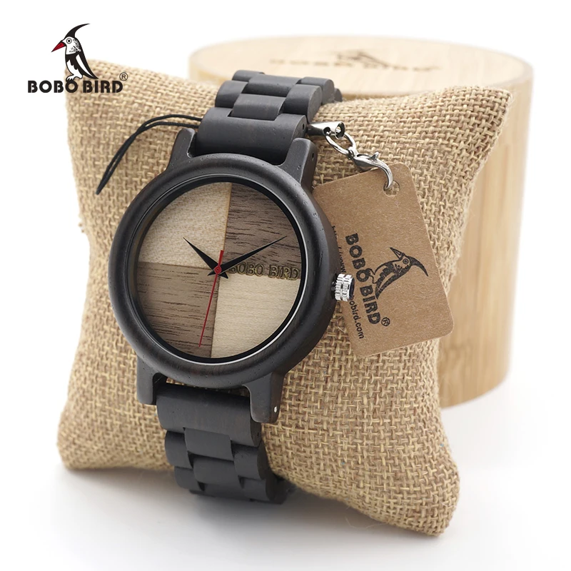 BOBO BIRD Mens Watches Ebony Wooden Quartz Watch with Japan Movement clock in wood Gift Box Can Customize Logo saat erkek