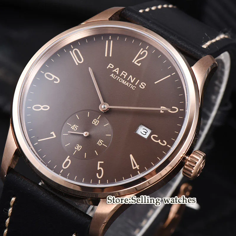 new arrive 42mm parnis Rose gold case Coffee dial date window ST 1731 automatic MENS watch new arrive 42mm parnis Rose gold case Coffee dial date window ST 1731 automatic MENS watch
