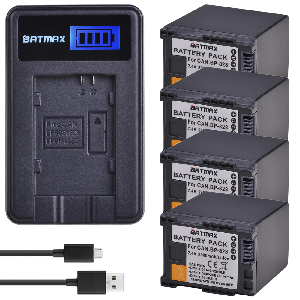 4Pcs Bp-828 Bp828 Batteria Della Macchina Fotografica + Lcd Usb Caricabatteria Per Canon Legria Hf G30, G40, Xa20, E Xa25 Videocamere Batterie