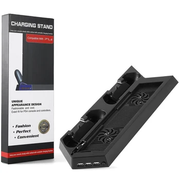 

PS4 Vertical Stand with Cooling Fan for PS4 Controllers Charging Station with Dual Charger Ports and USB HUB for PlayStation 4
