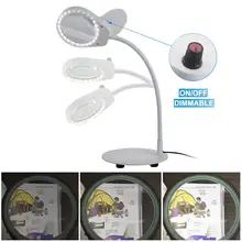 Magnifying Glass Lamp Foldable Desktop Magnifier Magnifying Loupe with 5X Lens Flexible Table Top Desk Dimmable LED Lamp-white free ship wholesale led table magnifier flexiable soft rod desk lamp magnifying glass loupe clamp 5x magnifier clip fix