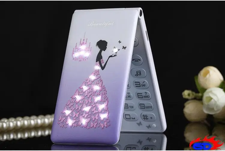 D11 цветочный флип-телефон с двумя sim-картами, мультяшный дыхательный светильник, камера Voiceking для женщин и девушек, MP3, милый 2,4 дюймовый телефон