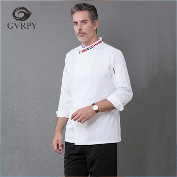 

Men Embroidery Collar Restaurant Coffee Shop Bakery Waiter Barber Chef Workwear Jackets Wholesale Overalls Chef Uniform