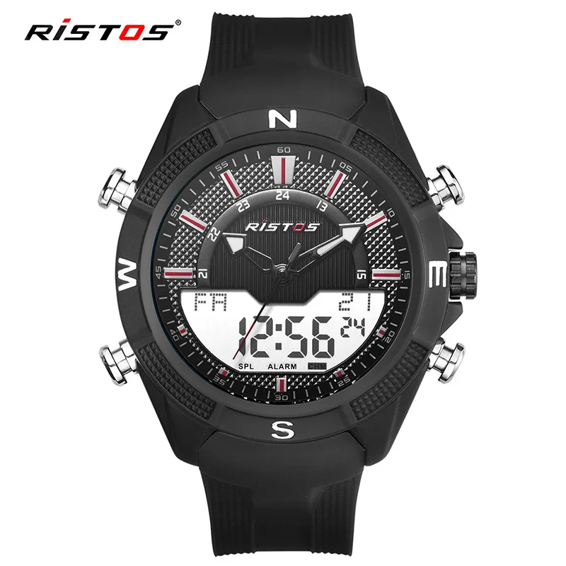 

RISTOS Casual Military Men Quartz Watch Fashion Chronograph Multifunction Man Sports Watches Silicone Male Dual Wristwatch 9365