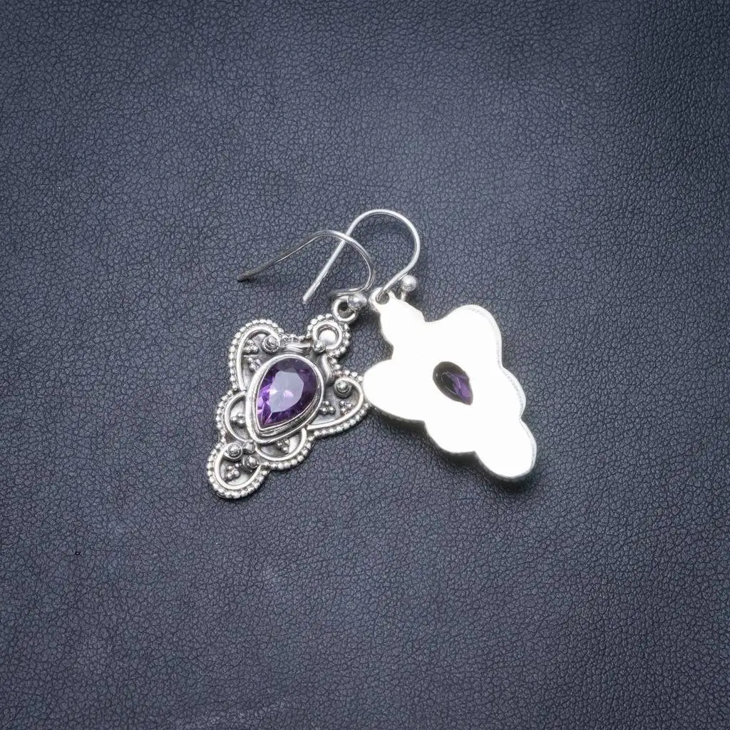 

Natural Amethyst Handmade Unique 925 Sterling Silver Earrings 1.5" Y3549