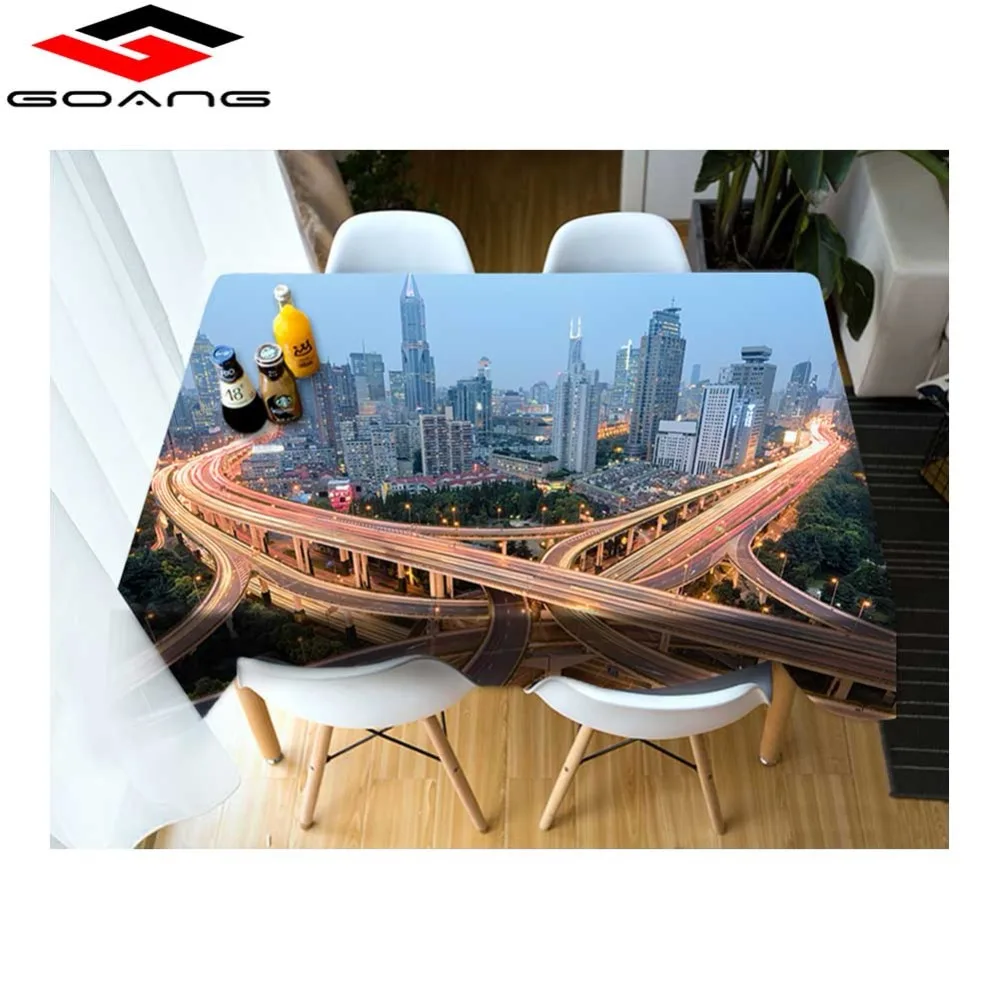 GOANG 3D скатерть мост город ночь водонепроницаемая ткань прямоугольная круглый