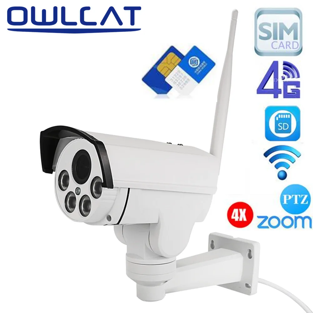 Owlcat 4G IP camera Sim Card WiFi CCTV camera PTZ HD 1080P 960P 4X Optical Zoom