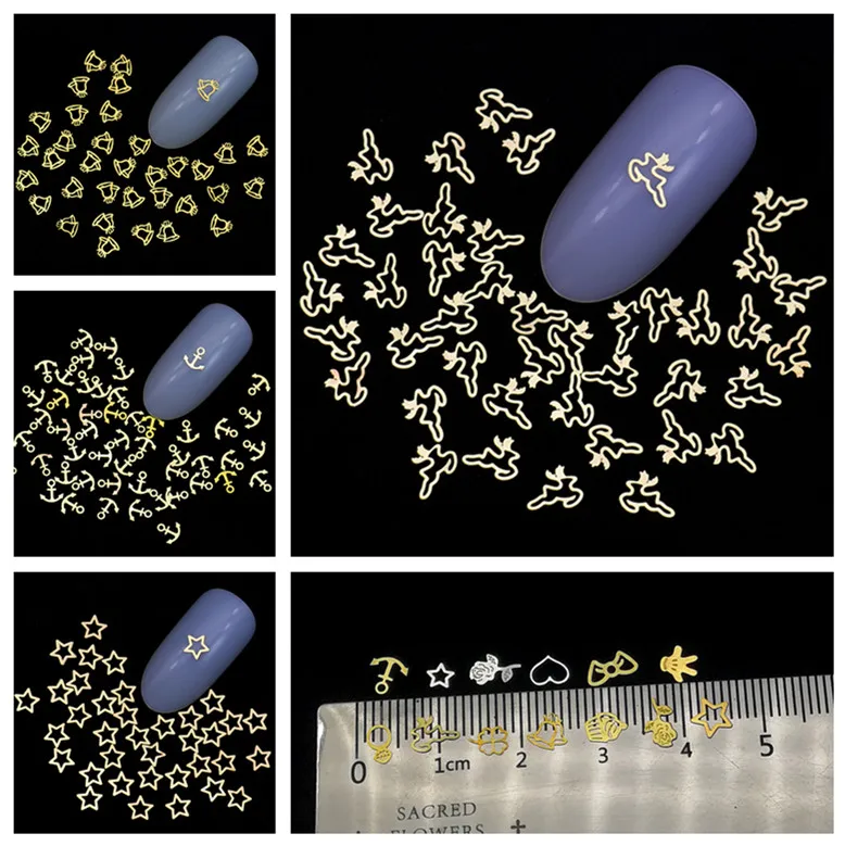 

Hot Gold 3D Nail Art Stickers Alloy Decals100pcs/design Top Quality Metallic Christmas Designs Tips Accessory Decoration Tool