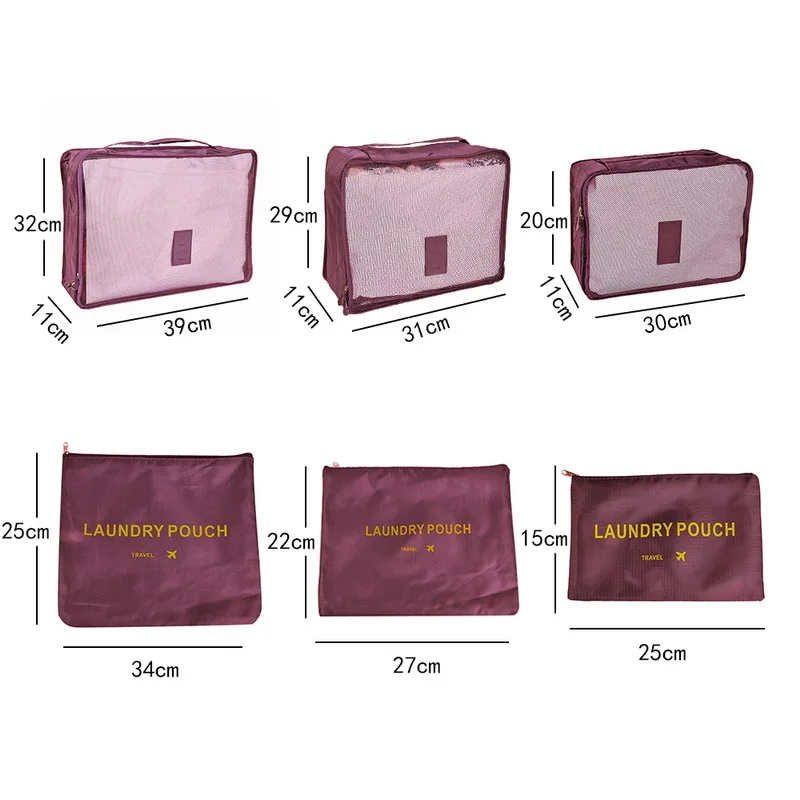 6 шт. дорожная сумка для хранения багажа одежда отделка сумка для хранения дорожная Одежда Органайзер 40 см x 31 см x 12 см - Цвет: Wine Red