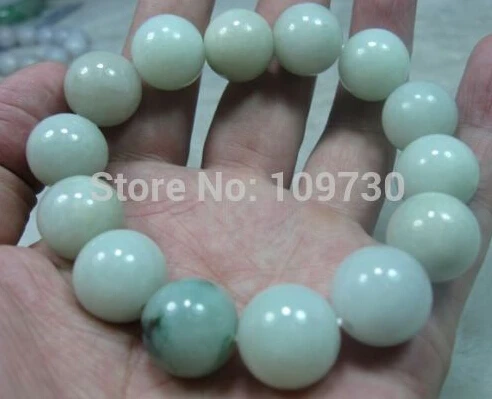 

hot sell90925 100% NATURE GRADE "A "GREEN 15MM BEADS JADE JADEITE BRACELET
