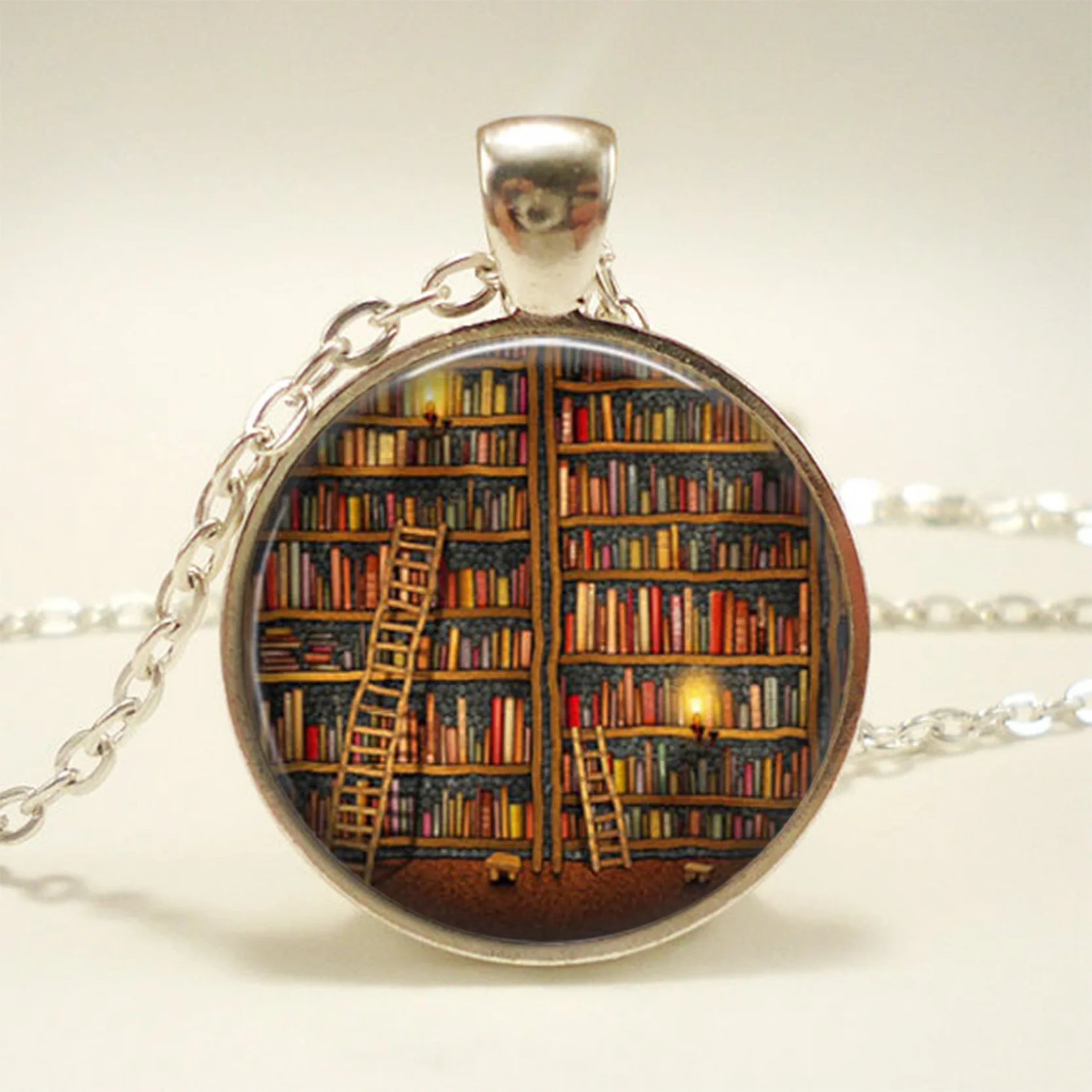 New Fashion Necklace Glass Dome Vintage Library and Books Pendants Necklace For Students Teachers And Librarians Necklace - Окраска металла: 12