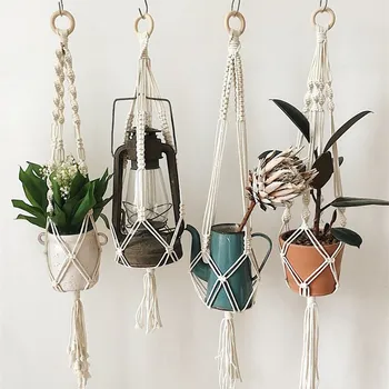 

Nordic Handmade Woven Macrame Hanging Basket Plant Hanger Flowerpot Holder Pot Lifting Rope Hanging Basin Balcony Garden Decor