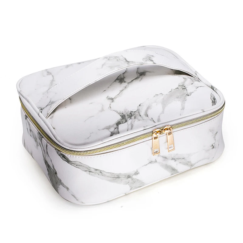 Organizer Waterproof Make Up Bag Travel  Leather Cosmetic Bag Toiletry Makeup Brushes Marble Pencil Case Pu Zipper School Tools (10)