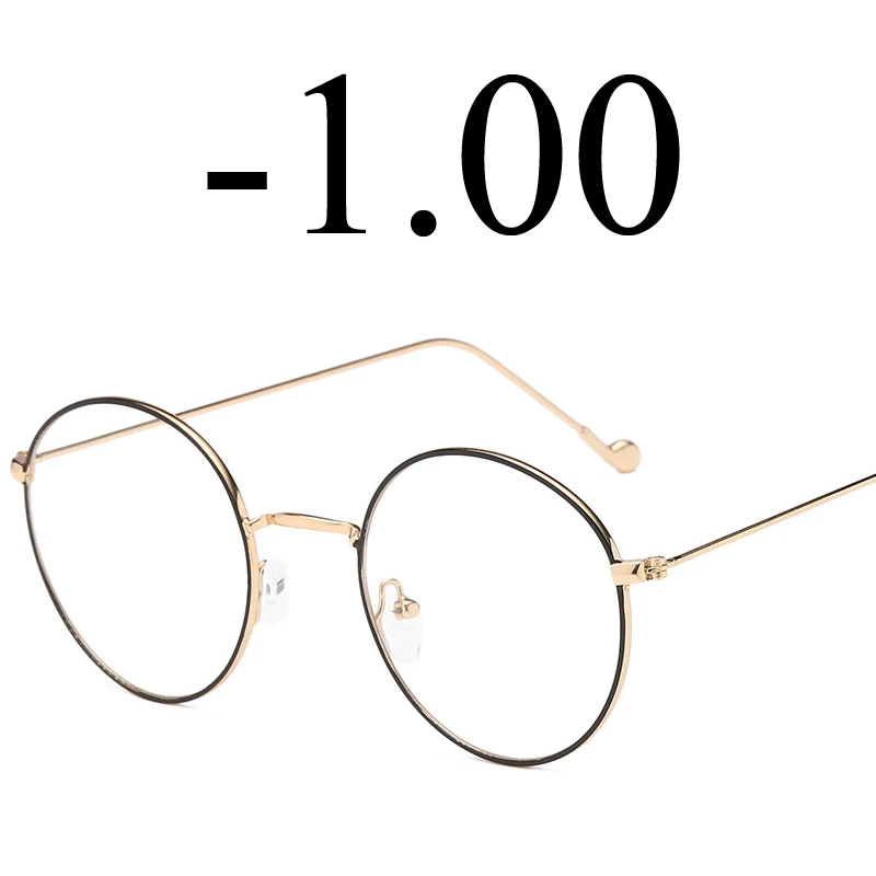 Elbru ретро круглые прозрачные очки, оправа для женщин и мужчин, очки для близорукости, очки, металлическая Золотая оправа, Nerd оптические очки от-0,5 до 4,0 - Цвет оправы: Black Gold -1.0