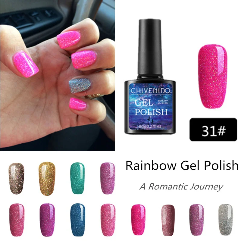 

CHIVENIDO 12Colors Rainbow UV Gel Varnish Hybrid Neon Nails Art Lucky Glaze UV Gel Nail Polish for Colorful Rainbow Gel Polish
