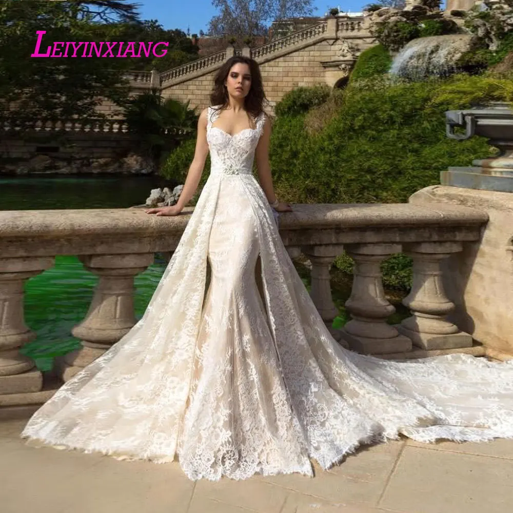 

LEIYINXIANG 2019 Bride Dress Wedding Dress Vestido De Noiva Backless Princess Natural Sexy Mermaid Luxury Appliques Sweetheart
