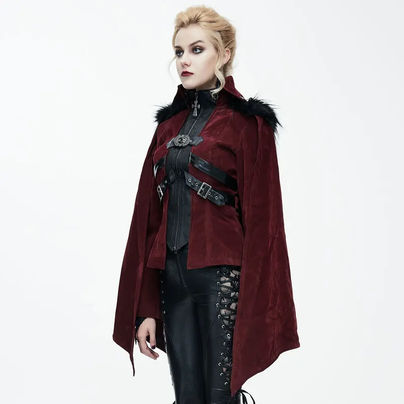 Женское пальто Devil модное осенне зимнее в стиле летучая мышь с меховым шалью