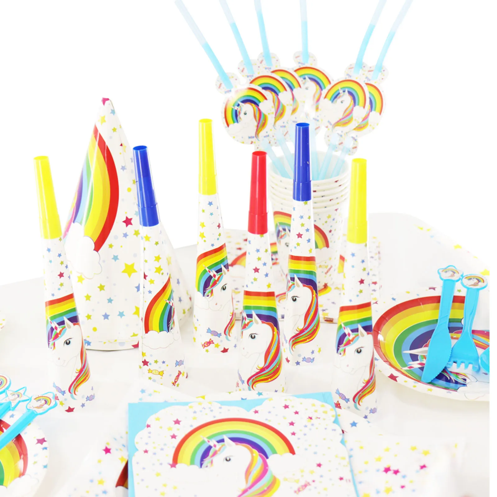 

New Unicorn Party Kits 1st Birthday Unicorn Headband Paper Cups/Plates/Napkin Birthday Decorations Baby Shower Party Supplies