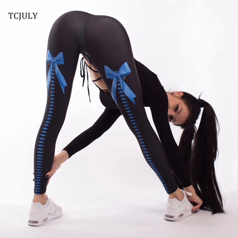 

TCJULY New Design Sexy 3d Digital Printed Bowknot Patterns Workout Leggings High Waist Springy Skinny Push Up Leggings For Women