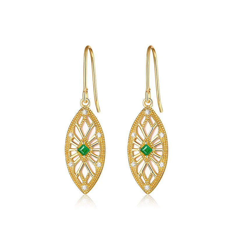 

925 Sterling Silver Emerald Drop earrings Vintage style For Women as a Gift
