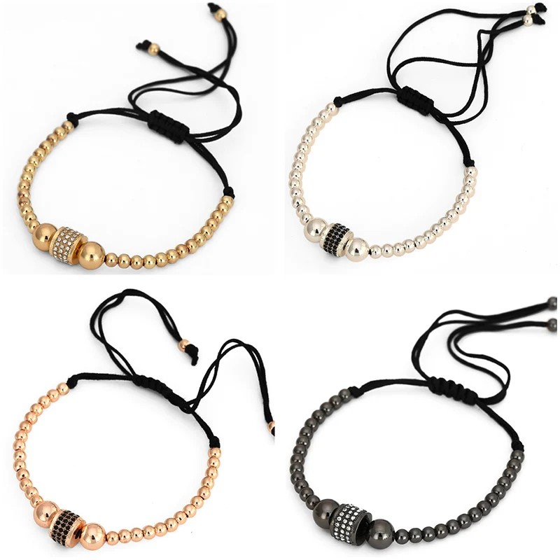 

Boho Style Copper Beads Cubic Zircon Tube Charm Adjustable Braiding Rope Bracelet High Grade Mens Women Wrist Macrame Jewelry