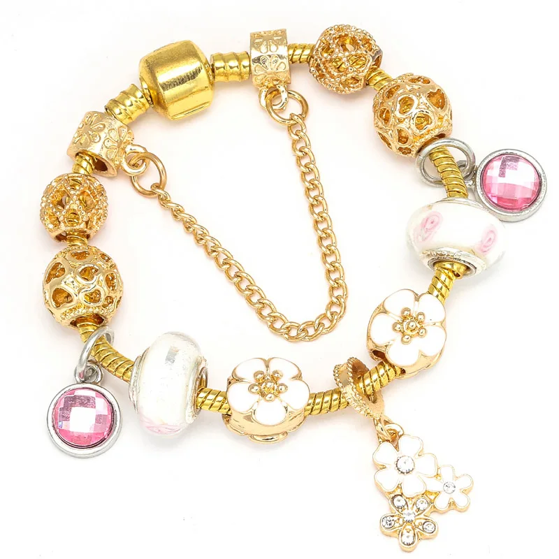 

Boosbiy Fashion Plated Gold Charm Bracelet Fit Original Pandora Bracelet for Women Authentic Jewelry Gift Bracelet Accessories