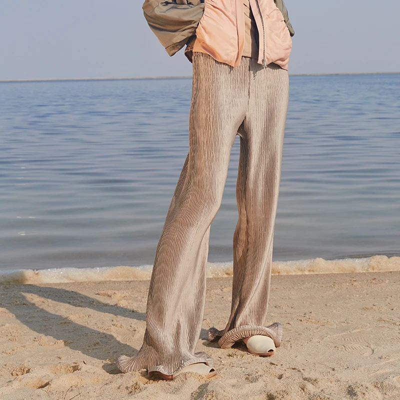 

original design wide leg pants laciness black silver green three-dimensional pressure pleated boot cut pants 0507