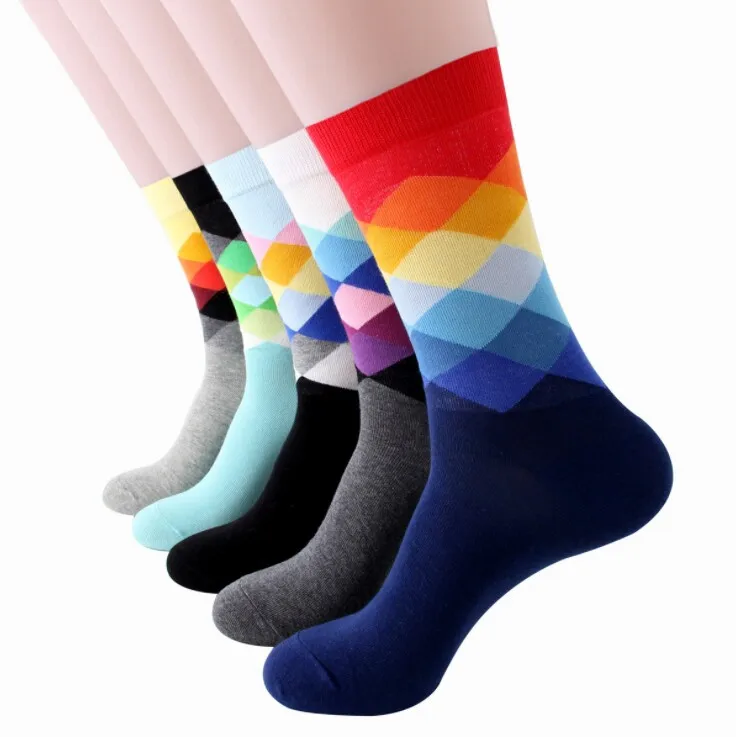

Lattice Funny Happy Socks British Style Women men Unisex Socks Pure Cotton Longs Sokken Stripe Cotton Chaussette femme Meais