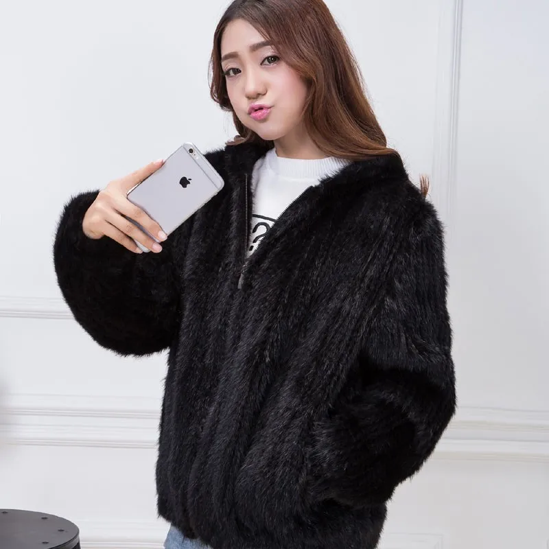 knit mink fur coat black 3