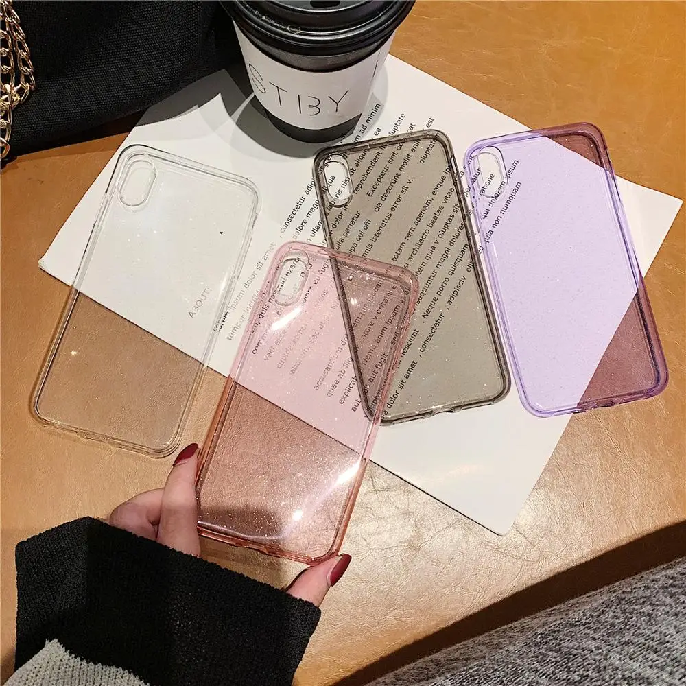 

glitter transparent for iPhone 6 iPhone6S Case Waman soft pink white For Iphone 6 6s 7 8 Plus X xs max Coque Luxury capinha